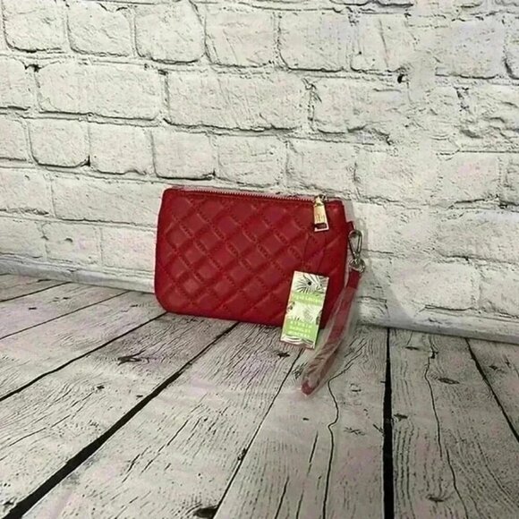 Badgley Mischka Studio Red Quilted Wristlet Clutch Wallet Purse Bag 7" New - Picture 2 of 7